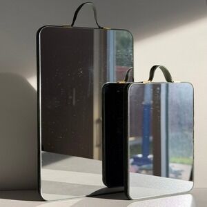 Pair of Miniature Mirrors Rectangle Velvet Wrapped Minimalist Modern